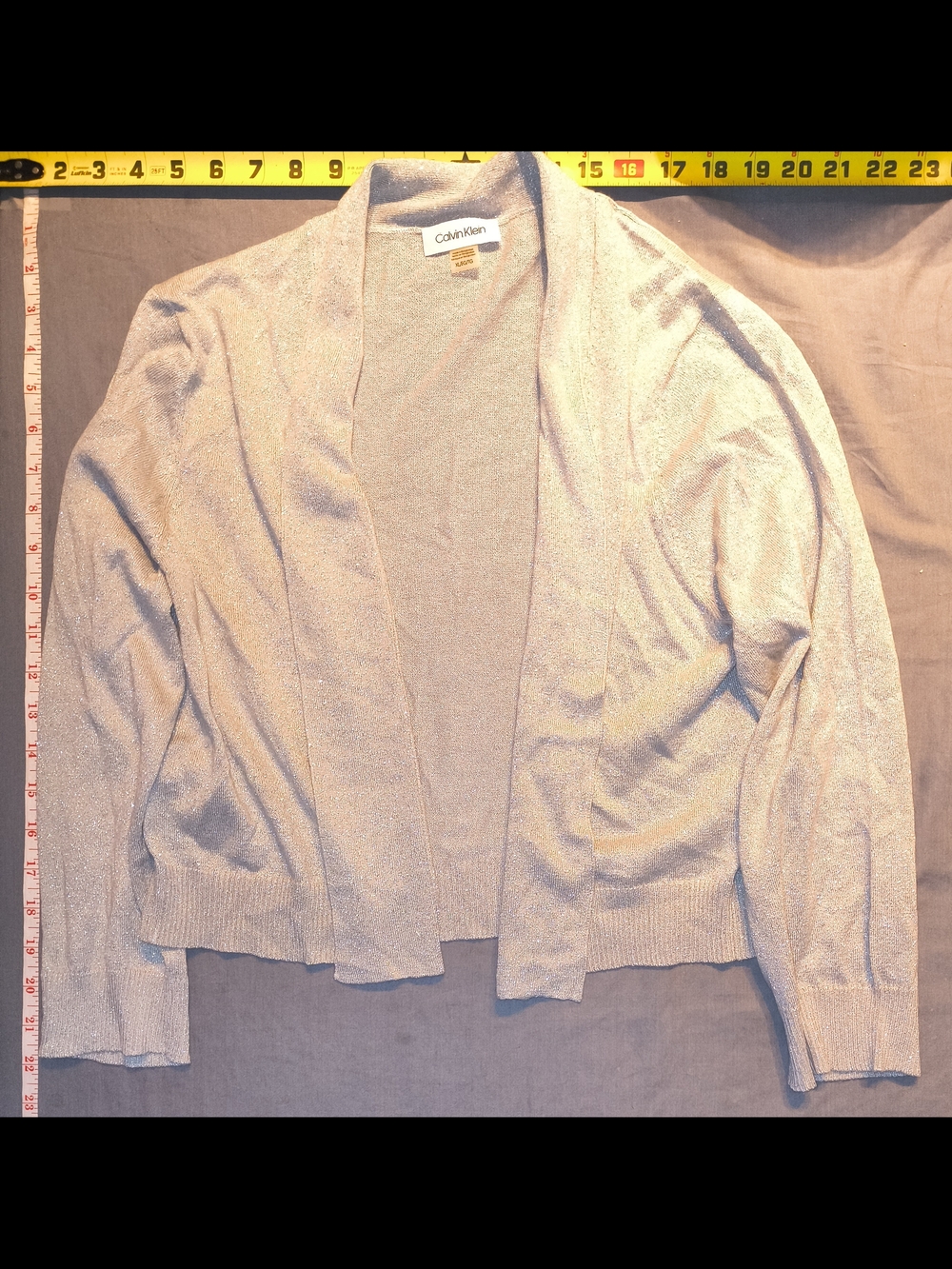 Calvin Klein Womens Open Front Metallic/Sparkle Silver Cardigan